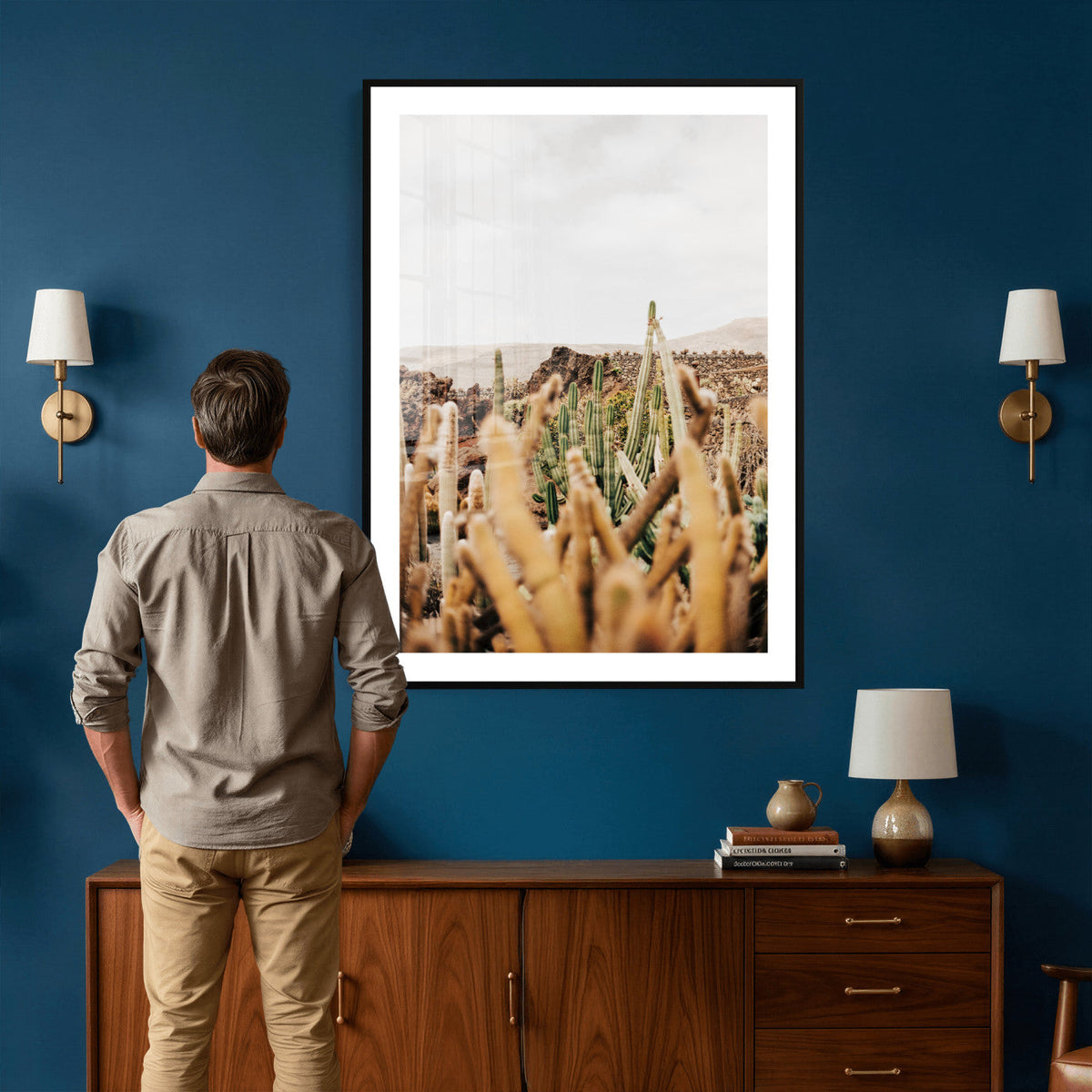 Minimal Desert Cactus Wall Art Canvas Print, Neutral