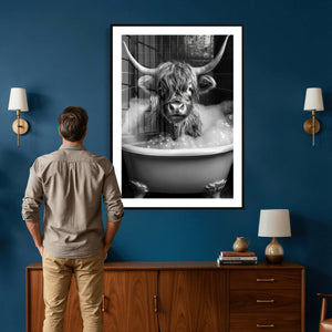 Highland Cow Bathtub Canvas Wall Art, Funny Bathroom Print