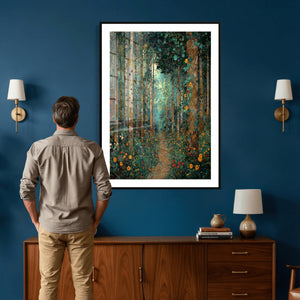 Gustav Klimt Style Forest Canvas Wall Art, Golden Forest