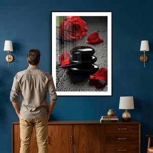 Black Lava Stone Rose Canvas | Red Rose Spa Photography