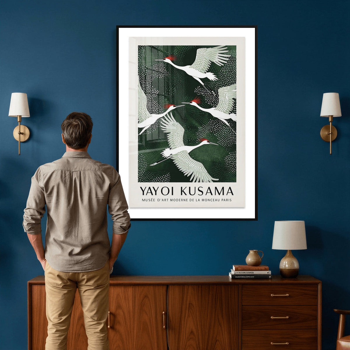 Yayoi Kusama Crane Bird Wall Art Canvas Print, Japanese