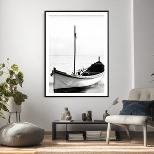 Minimal Boat Wall Art Canvas Print – Black and White Coastal