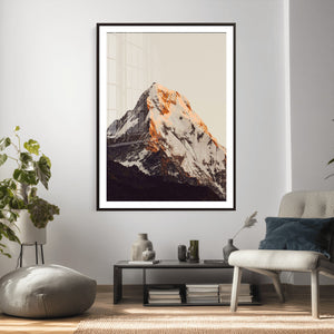 Golden Peak Mountain Wall Art Canvas Print, Minimal Alpine