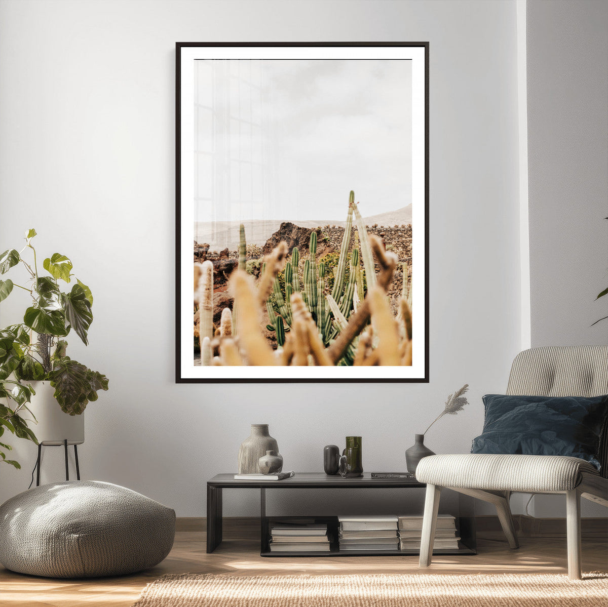 Minimal Desert Cactus Wall Art Canvas Print, Neutral