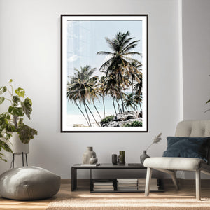 Tropical Trees Beach Wall Art Canvas Print, Coastal Ocean