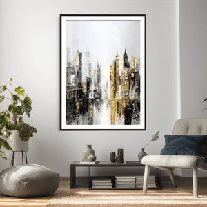 Abstract New York Wall Art Canvas Print, Gold Black Modern