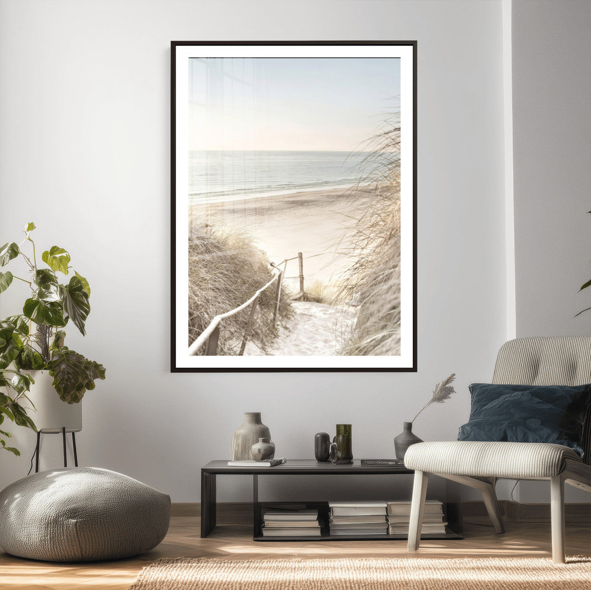 Coastal Beach Path Wall Art Canvas Print – Neutral Ocean