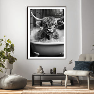 Highland Cow Bathtub Canvas Wall Art, Funny Bathroom Print