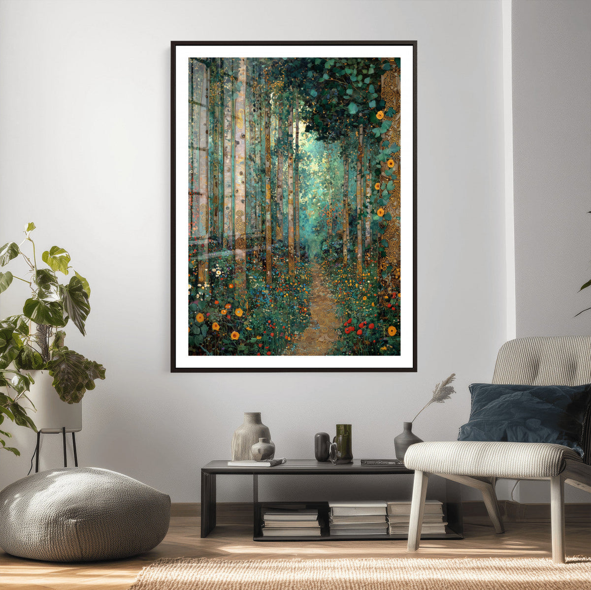 Gustav Klimt Style Forest Canvas Wall Art, Golden Forest