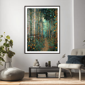 Gustav Klimt Style Forest Canvas Wall Art, Golden Forest