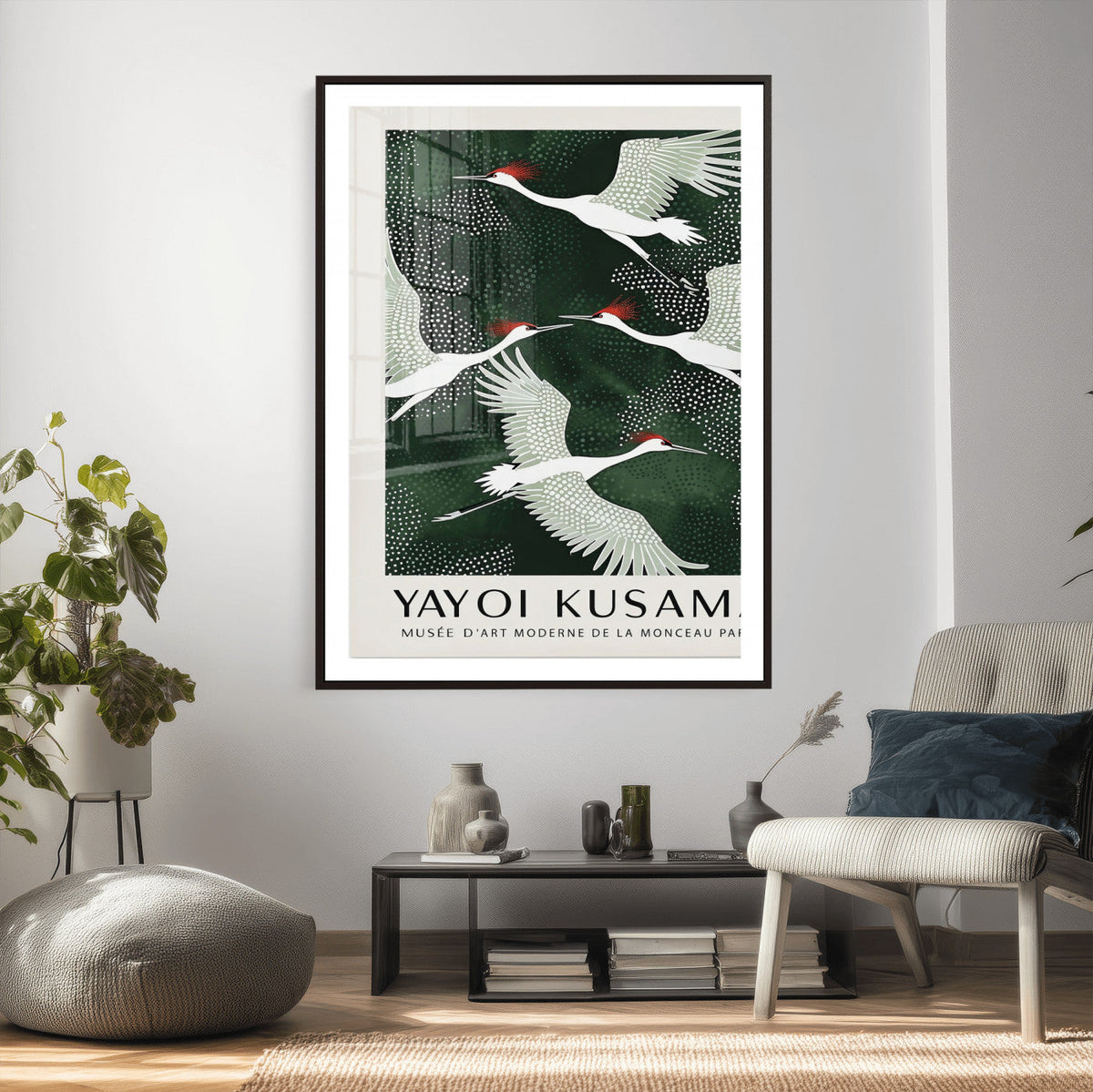 Yayoi Kusama Crane Bird Wall Art Canvas Print, Japanese