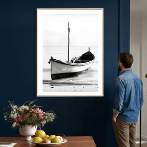 Minimal Boat Wall Art Canvas Print – Black and White Coastal