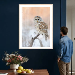 Barred Owl Wall Art Canvas Print – Soft Neutral Wildlife