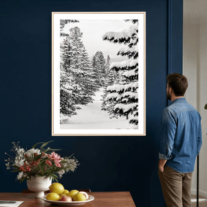 Winter Pine Forest Wall Art Canvas Print, Minimal Winter