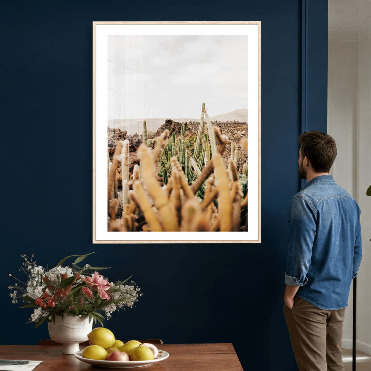 Minimal Desert Cactus Wall Art Canvas Print, Neutral