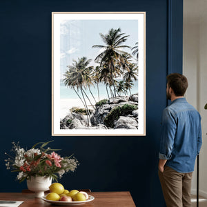 Tropical Trees Beach Wall Art Canvas Print, Coastal Ocean