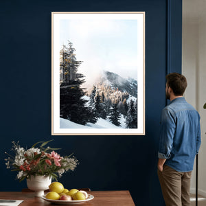 Snowy Mountain Forest Wall Art Canvas Print, Winter Pine