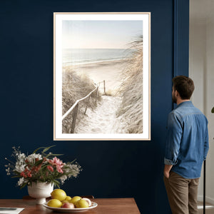 Coastal Beach Path Wall Art Canvas Print – Neutral Ocean