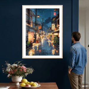 Tokyo Tea House Canvas Wall Art — Japan Rainy Night Street