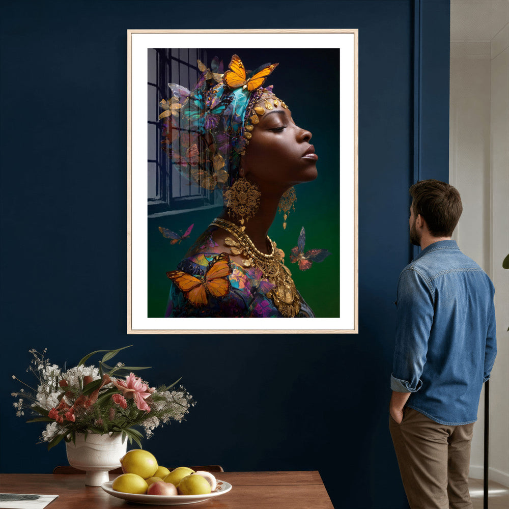 Butterfly Crown Gold Woman Portrait — Monarch Queen Canvas