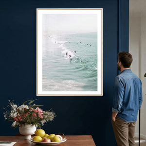 Surfers on Waves Canvas Wall Art, Aerial Ocean Photography