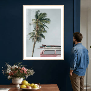 VW Van Palm Tree Canvas Wall Art, Pink Camper Surfboards