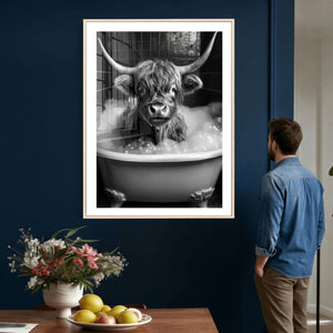 Highland Cow Bathtub Canvas Wall Art, Funny Bathroom Print