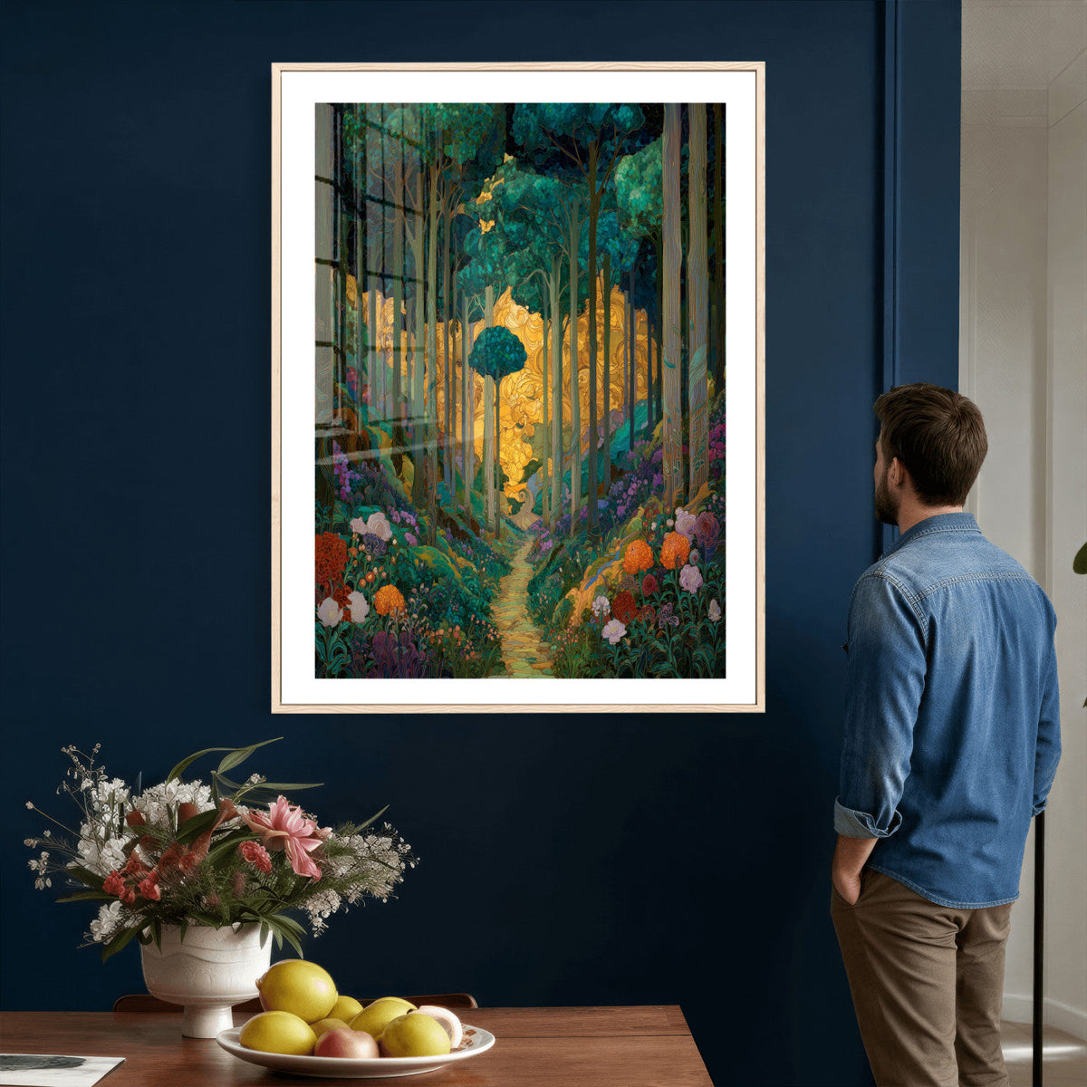 Gustav Klimt Style Forest Canvas Wall Art, Golden Forest