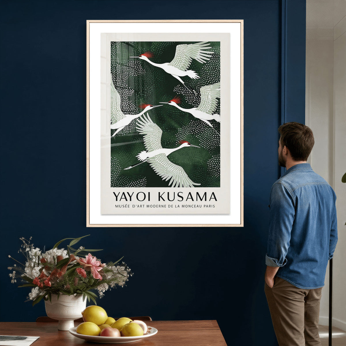 Yayoi Kusama Crane Bird Wall Art Canvas Print, Japanese