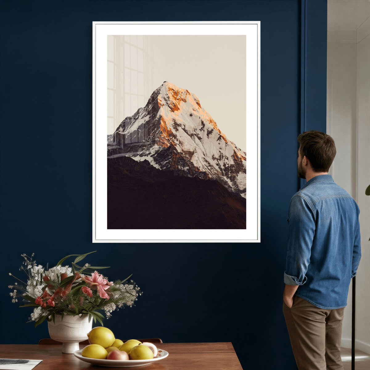 Golden Peak Mountain Wall Art Canvas Print, Minimal Alpine