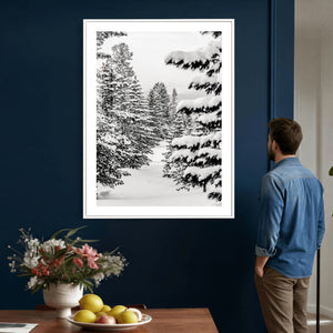 Winter Pine Forest Wall Art Canvas Print, Minimal Winter