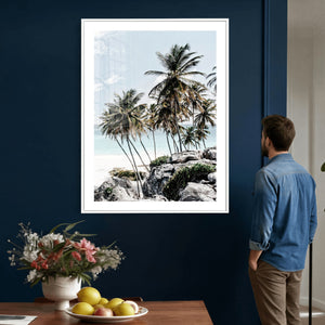 Tropical Trees Beach Wall Art Canvas Print, Coastal Ocean