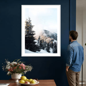 Snowy Mountain Forest Wall Art Canvas Print, Winter Pine
