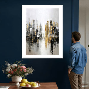 Abstract New York Wall Art Canvas Print, Gold Black Modern