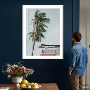 VW Van Palm Tree Canvas Wall Art, Pink Camper Surfboards