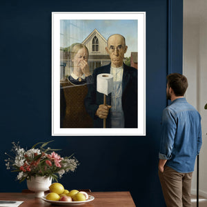 Funny Bathroom Canvas Wall Art, Grant Wood American Gothic