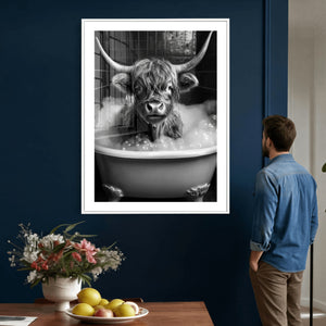 Highland Cow Bathtub Canvas Wall Art, Funny Bathroom Print