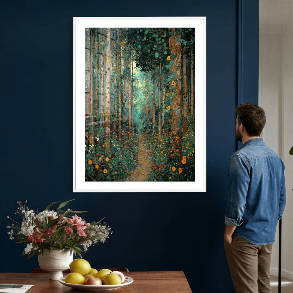 Gustav Klimt Style Forest Canvas Wall Art, Golden Forest