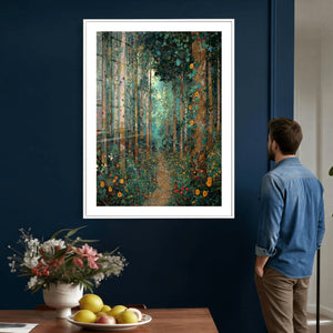 Gustav Klimt Style Forest Canvas Wall Art, Golden Forest