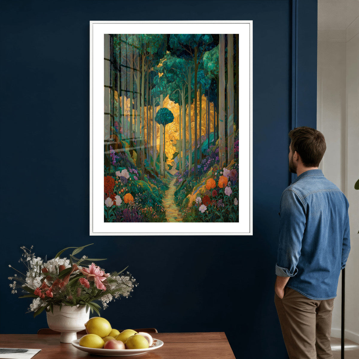 Gustav Klimt Style Forest Canvas Wall Art, Golden Forest