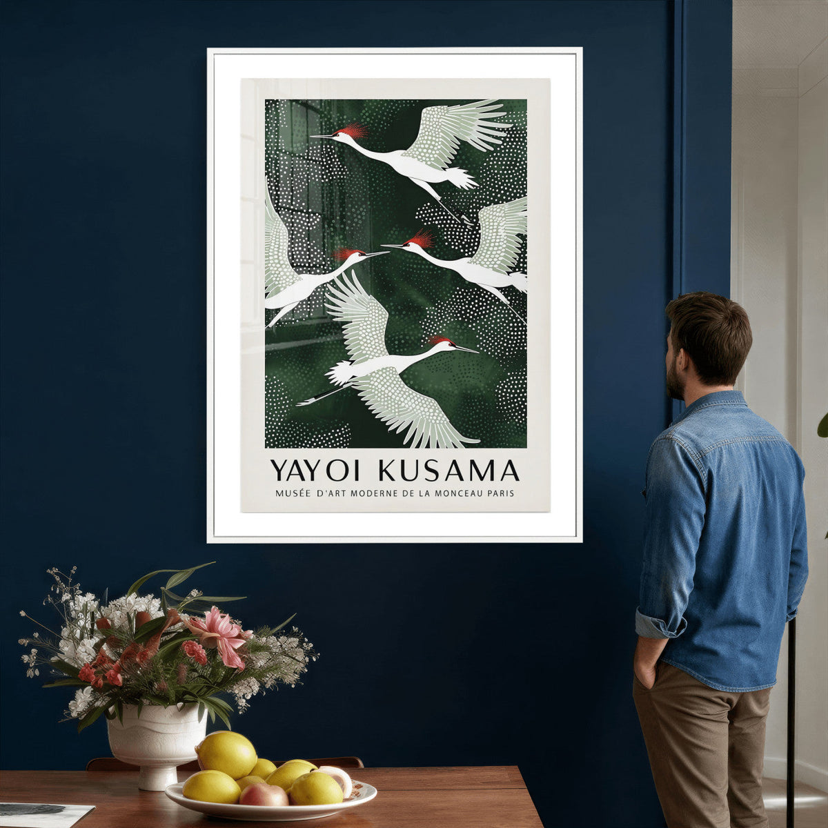 Yayoi Kusama Crane Bird Wall Art Canvas Print, Japanese