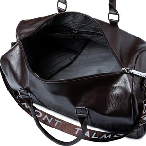 17.7 inch Gym Duffle Leather Bag with Shoe Compartment for Sports Travel - Adjustable Shoulder Strap, Weekender Travel Overnight Bag for Men