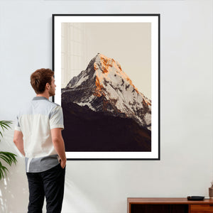 Golden Peak Mountain Wall Art Canvas Print, Minimal Alpine