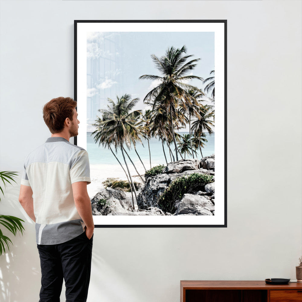 Tropical Trees Beach Wall Art Canvas Print, Coastal Ocean