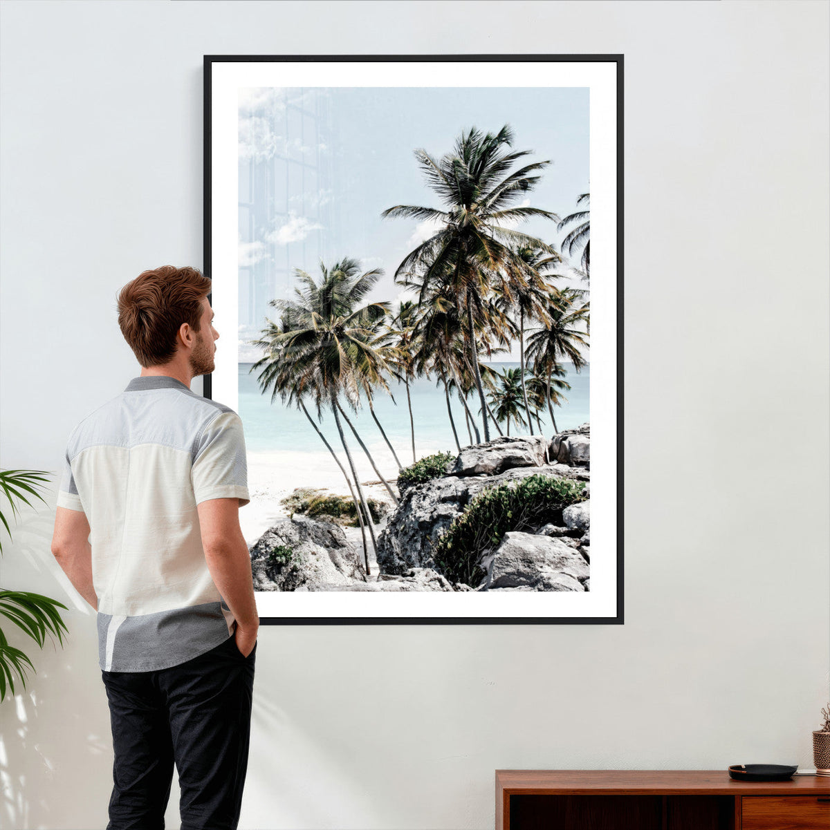 Tropical Trees Beach Wall Art Canvas Print, Coastal Ocean
