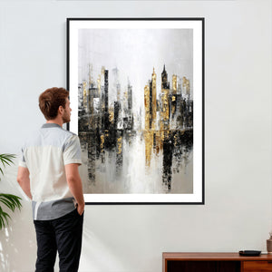 Abstract New York Wall Art Canvas Print, Gold Black Modern