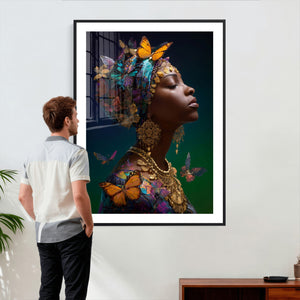 Butterfly Crown Gold Woman Portrait — Monarch Queen Canvas