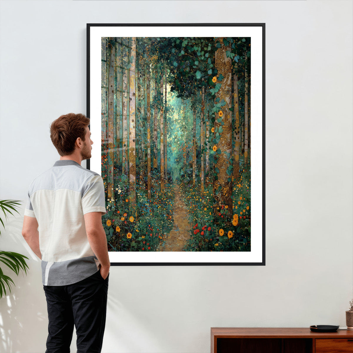 Gustav Klimt Style Forest Canvas Wall Art, Golden Forest