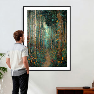 Gustav Klimt Style Forest Canvas Wall Art, Golden Forest