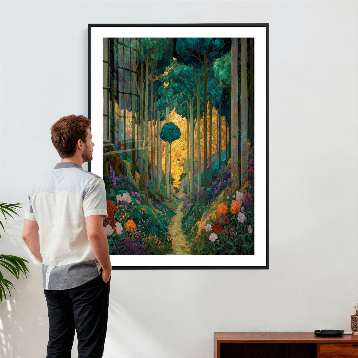 Gustav Klimt Style Forest Canvas Wall Art, Golden Forest